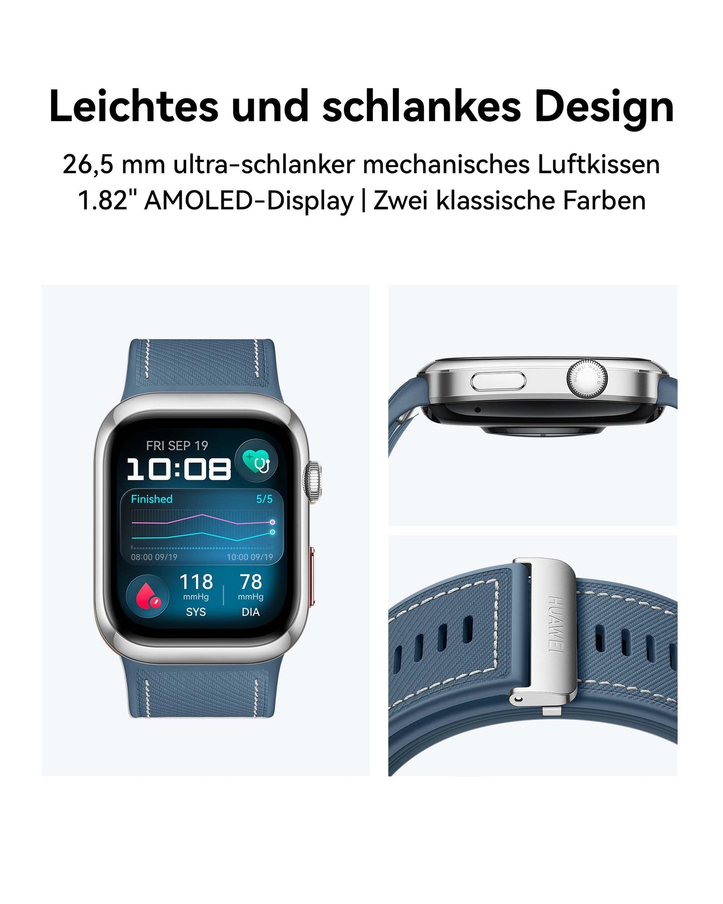 HUAWEI Watch D2 Smartwatch, 1.82" AMOLED, ECG, Blue - Luca-B29