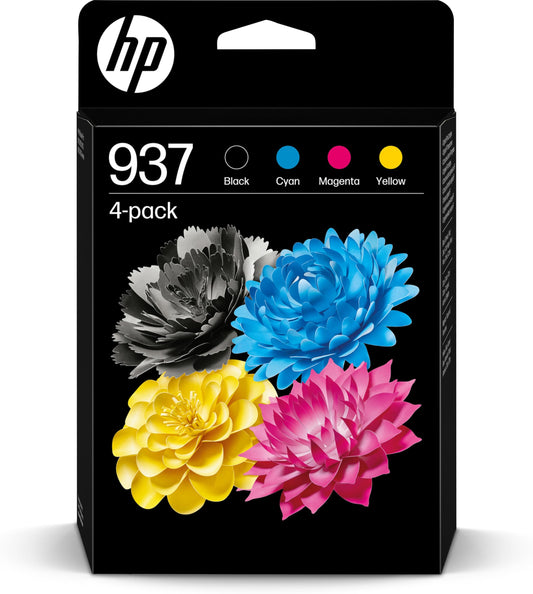 HP 937 (6C400NE) Multipack Original Printer Cartridge, Black + Colors, 1xBlack, 1xCyan, 1xMagenta, 1xYellow for OfficeJet Pro 9720e; 9730e All-in-One Large Format Printer OfficeJet Pro 91xx Printer - 6C400NE#Multi
