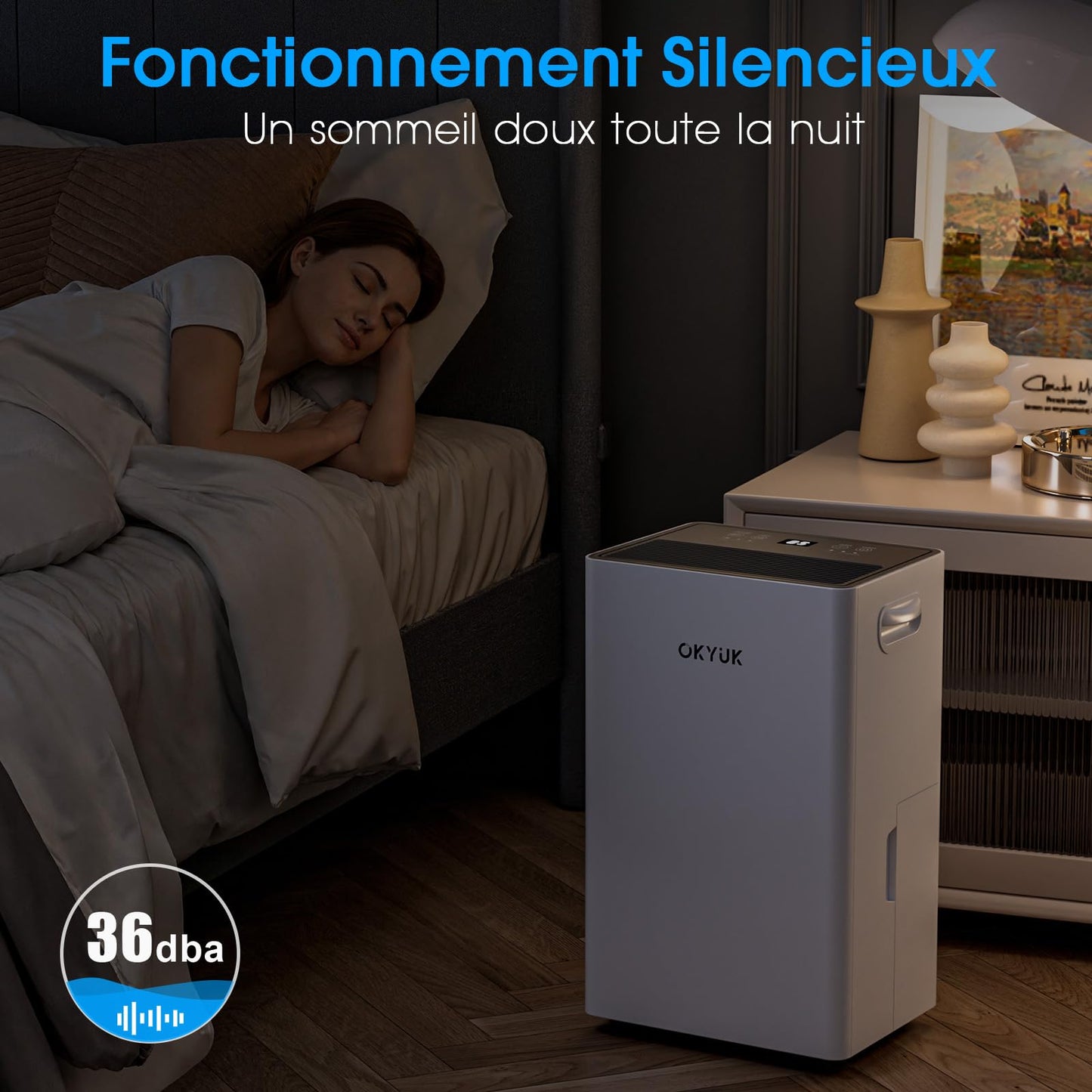 OKYUK Electric Dehumidifier 20L with Digital Humidity Display, 36dB Quiet 40m², with Automatic Switch-Off, for Motorhome, Bathroom, Basement, 1 Year Exchange/10 Year Warranty (20L White) - PD20R-06EE