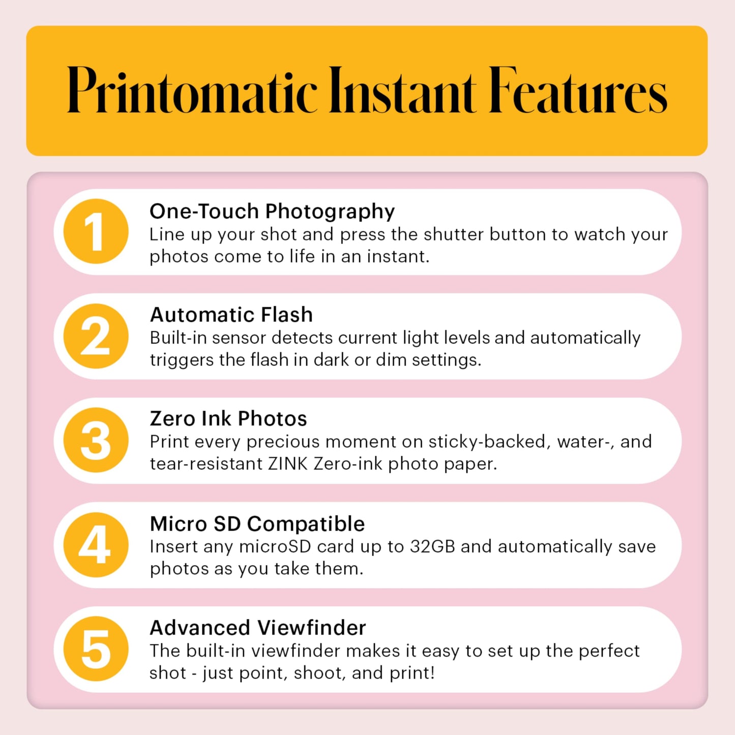 Kodak Printomatic Instant Camera – 75 Sheet Package – 5MP – Zinc 2x3 Photos – Portable – Pink - AMZNBRODMATPK