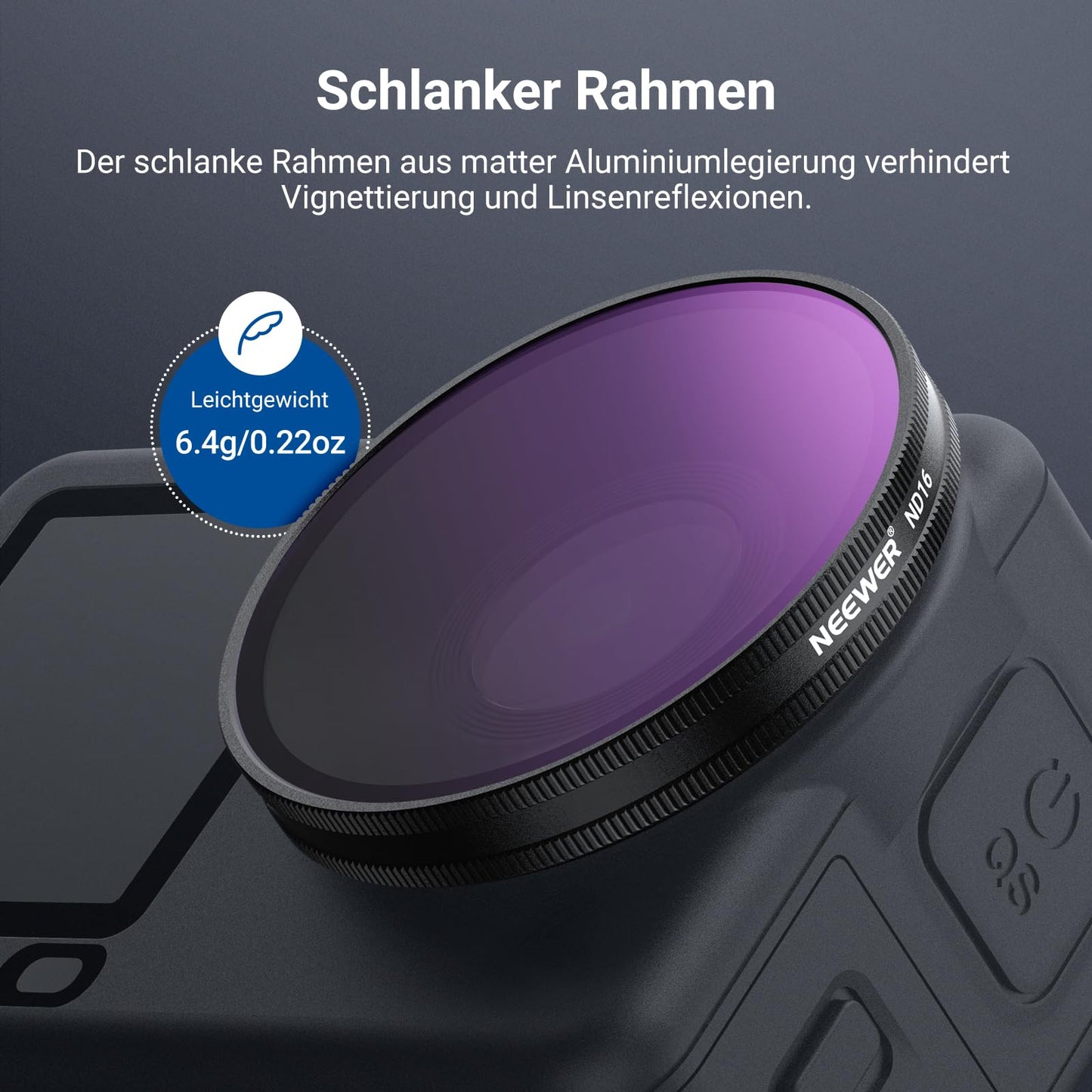 NEEWER CPL + ND filter set compatible with DJI Osmo Action 6 only, ND8/16/32/64/1000 adjustable circular polarizing filter gray filter, screw-on multi-coated action cam photo accessories, FL-B101