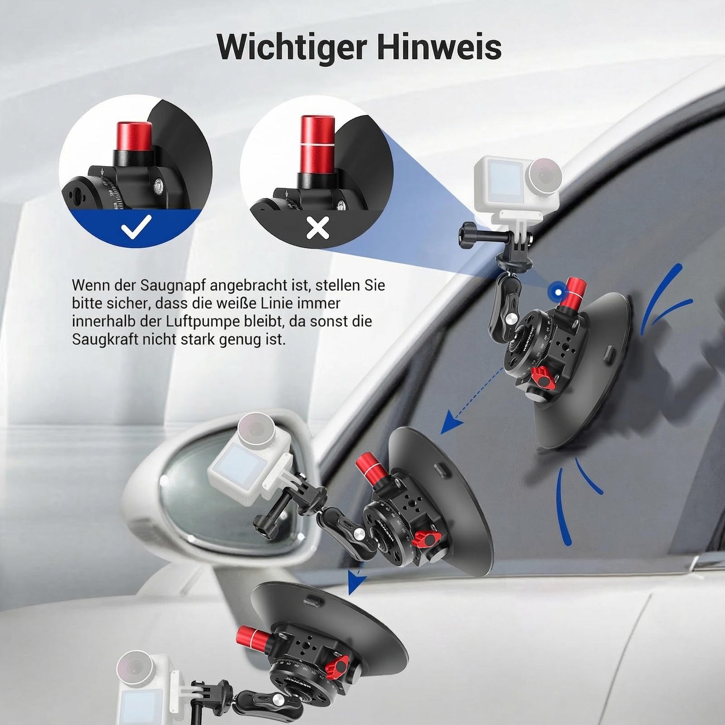 NEEWER 6"/15.2cm camera suction cup mount with ball head magic arm, metal suction cup mount on the car windshield for action camera/mobile phone holder, with 1/4" & 3/8" mounting holes for ARRI - 1x