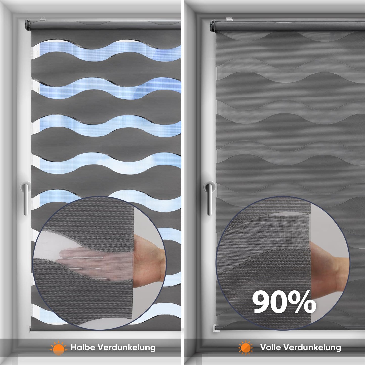 Sekey double roller blind waves Klemmfix without drilling for windows, double roller blind 80 cm wide, duo roller blind wave blinds sun protection, 80x100cm, white - BL-2701