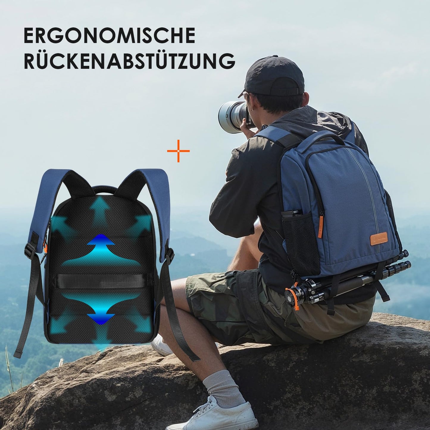 TARION Camera Backpack Lightweight Camera Backpack with 15 Inch Laptop Compartment Blue - TB-02-BU-EU