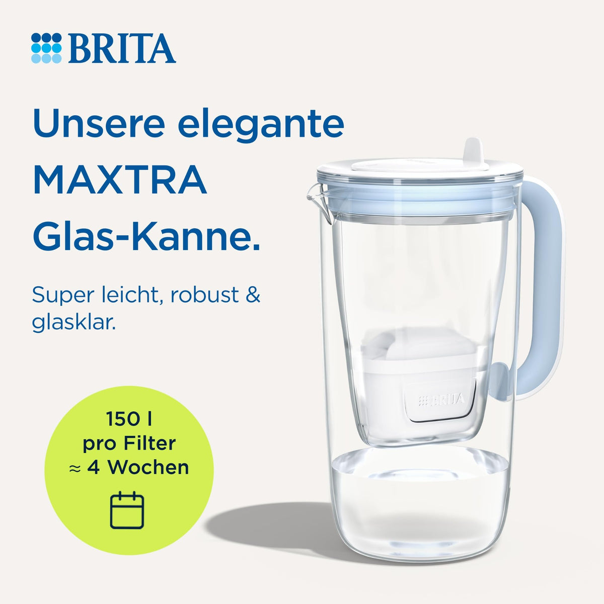 BRITA Filtru de apă Cană Sticlă albastră, 3 MAXTRA PRO Pure Performance Cartuș - 1050453