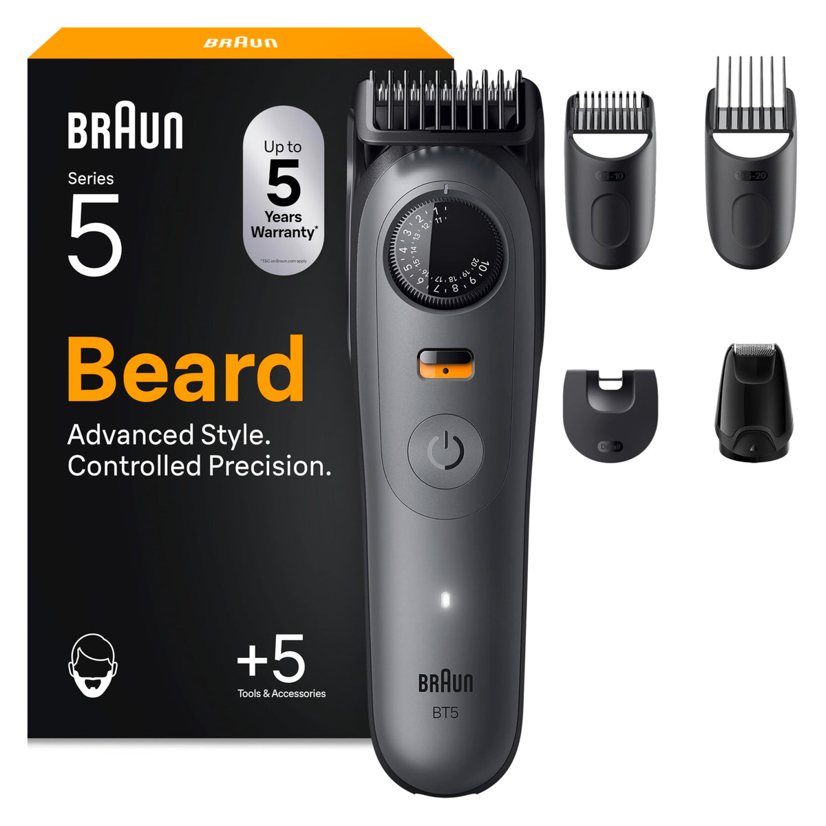 Braun Beard Trimmer Series 5, Cordless Beard Trimmer for Men, BT5525, Gray - 7500435244947