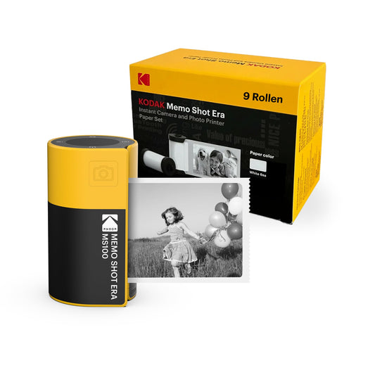 Kodak Memo Shot ERA Kids Instant Camera and Photo Label Printer, Yellow (Camera with 1 One-Touch Label Cartridge Roll + 9 Rolls Cartridge Set) - MS100