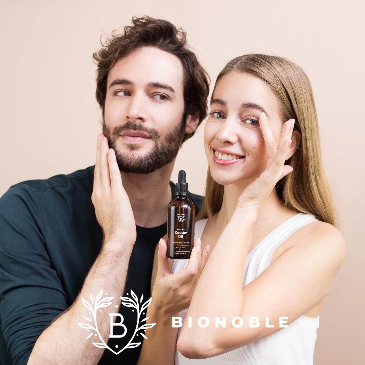 BIONOBLE Castor Oil Cold Pressed Organic - 100% Natural, Without Hexane - Promotes Growth, Repairs - Castor Oil Organic Hair, Eyelashes, Eyebrows, Skin - Castor Oil - Glass Bottle with Pump - 500ml - France