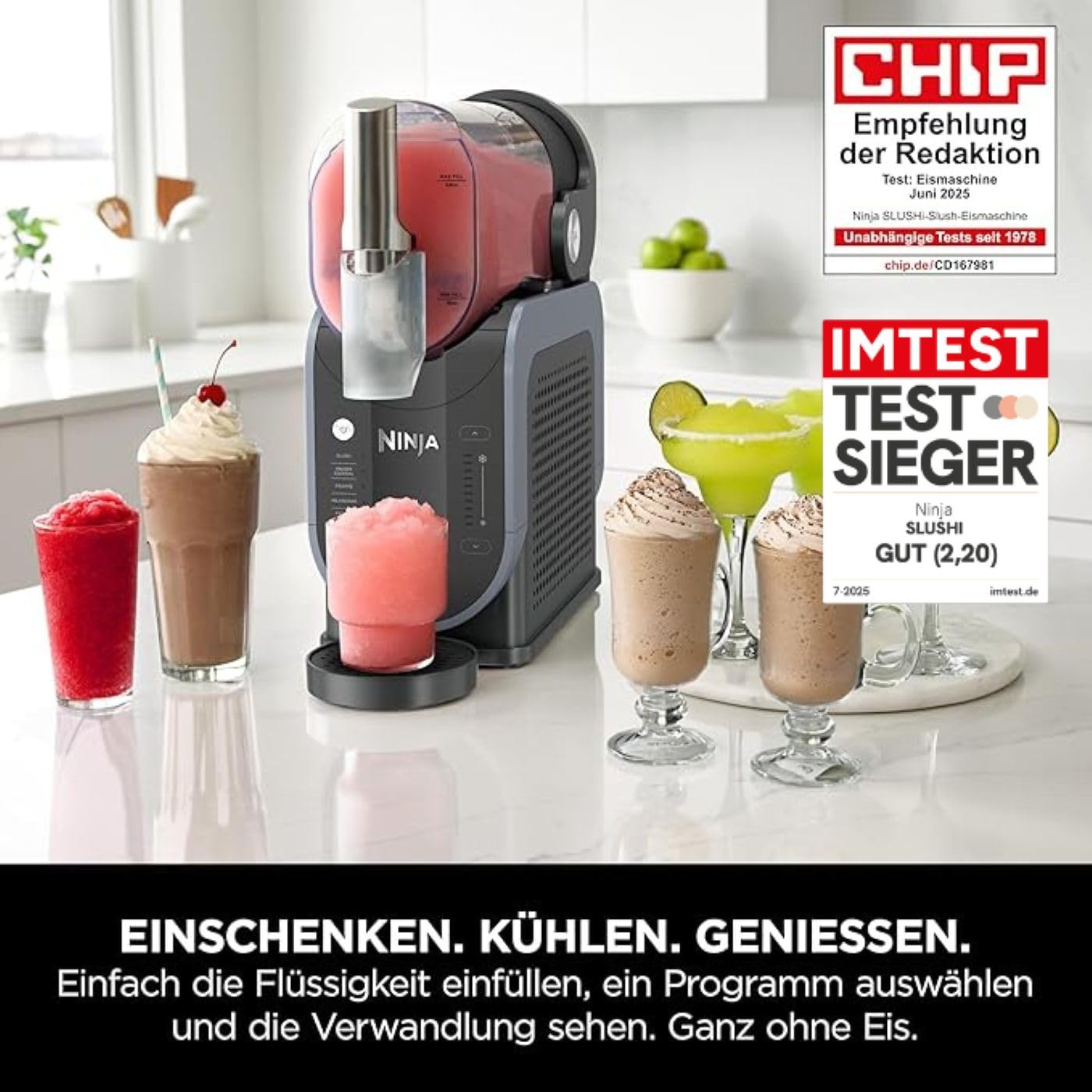Ninja SLUSHi machine for slush, ice cocktails, frappé, milkshakes & frozen juice, without ice or preparation effort, WhisperChill technology, holds 1.9 L, blue & gray FS301EU