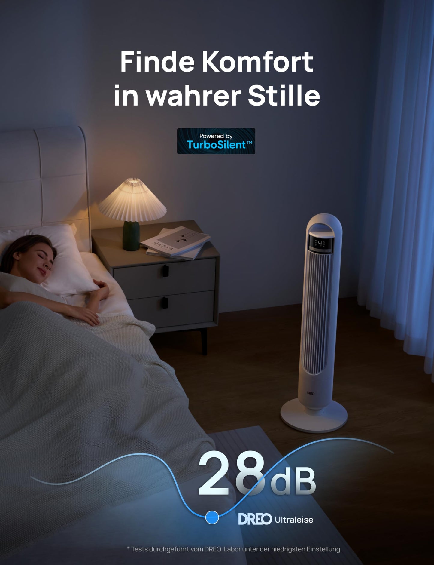 DREO Quiet Tower Fan, Fan with Cooling, Remote Control for Bedroom, Tower Fan with 4 Speeds, 3 Modes, 9.8m Wind Range, 8H Timer, 90° Oscillating for Living Room - DR-HTF017