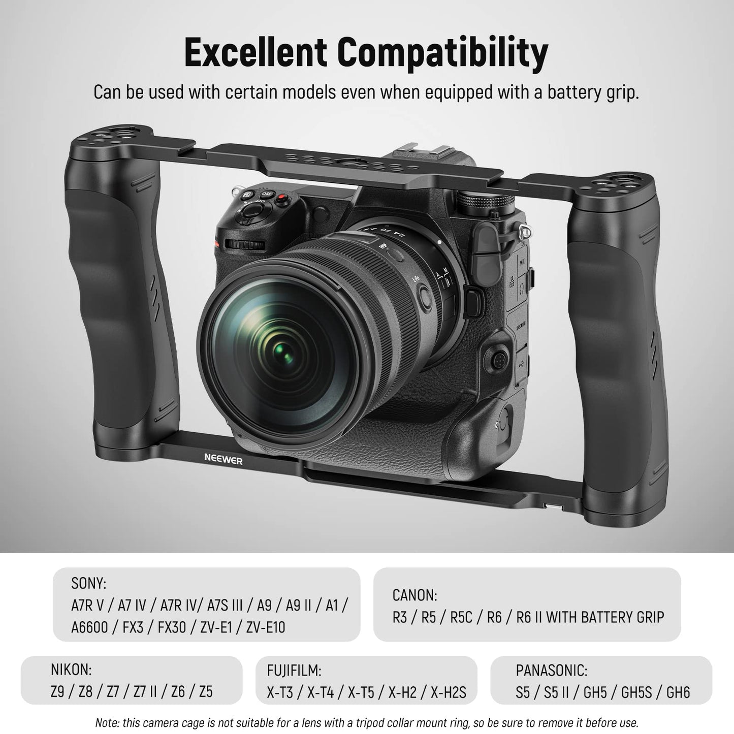 NEEWER video camera cage rig with Arca base, double handles, 3/8" ARRI mount & 1/4" thread, cold shoes, universal stabilizer compatible with SmallRig NEEWER base plate 15mm rods, CA016