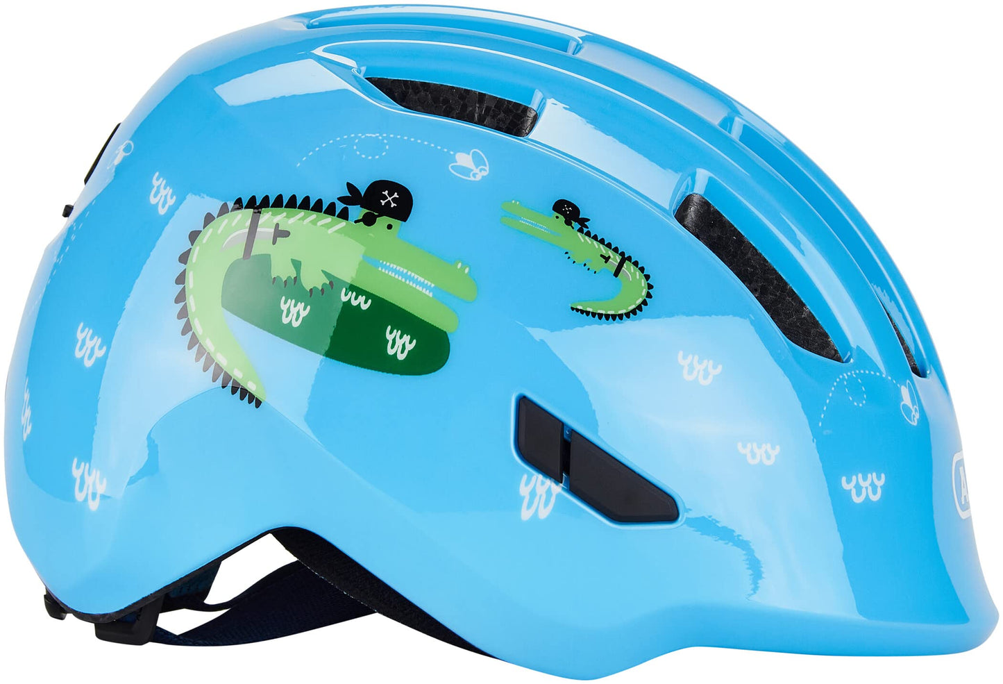 ABUS Children's Helmet Smiley 3.0 - Bicycle Helmet with Deep Fit, Child-Friendly Designs & Space for a Braid - for Girls and Boys - Light Blue with Crocodile Pattern, Size S, S (45-50 cm) - 67263