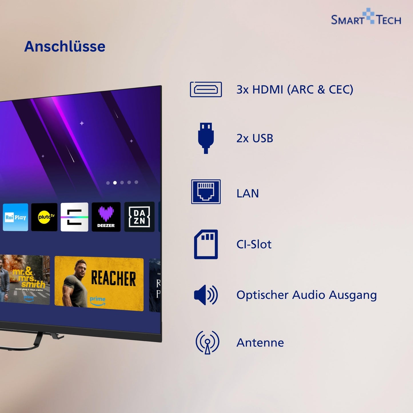 Smart Tech 40FV02V TV 40 inch Smart TV VIDAA - TV with Full HD resolution and triple tuner, LED TV (2026)