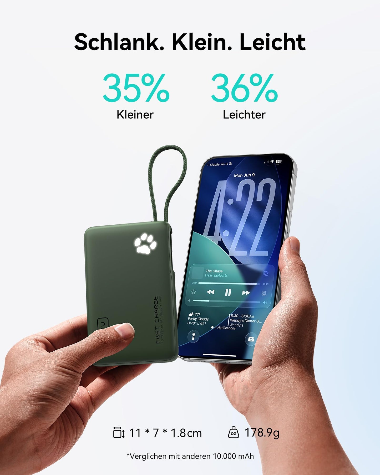 INIU Power Bank, 45W Fast Charging 10000mAh Mini Size External Cell Phone Batteries - P41L