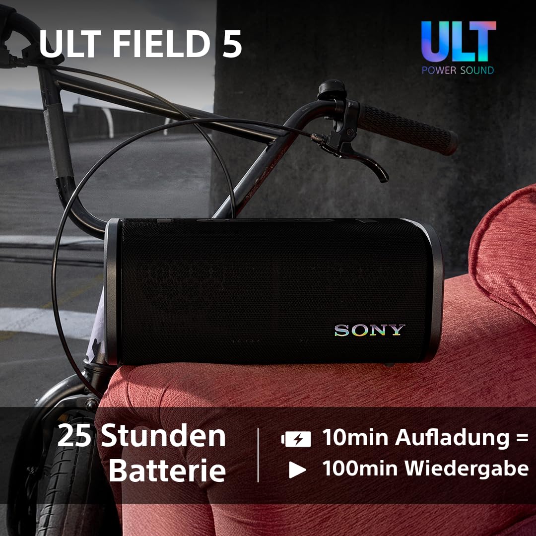Sony ULT Field 5 - Powerful Portable Bluetooth Speaker, 25 Hour Battery, 2 x ULT Power Sound Modes, IP67, Waterproof, Dustproof, 360° Lights, Detachable Shoulder Strap - Off-White - SRSULT50W.CE7