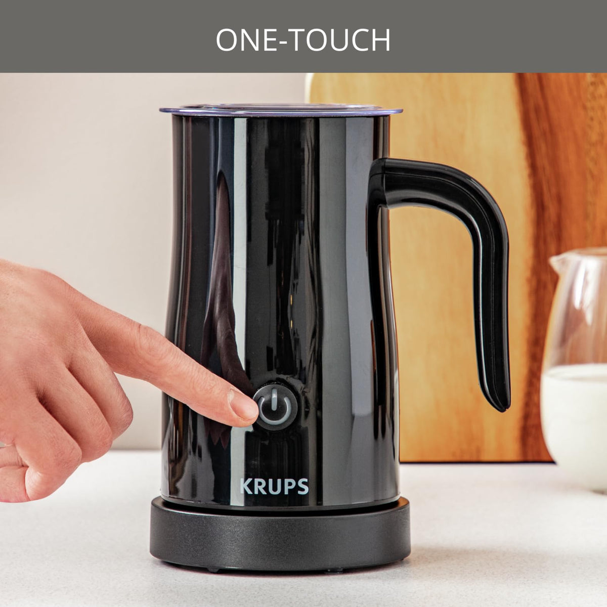 Krups electric milk frother, up to 150 ml frothing capacity, one-touch operation, easy cleaning thanks to non-stick coating, automatic shut-off, milk frother, black, XL1008