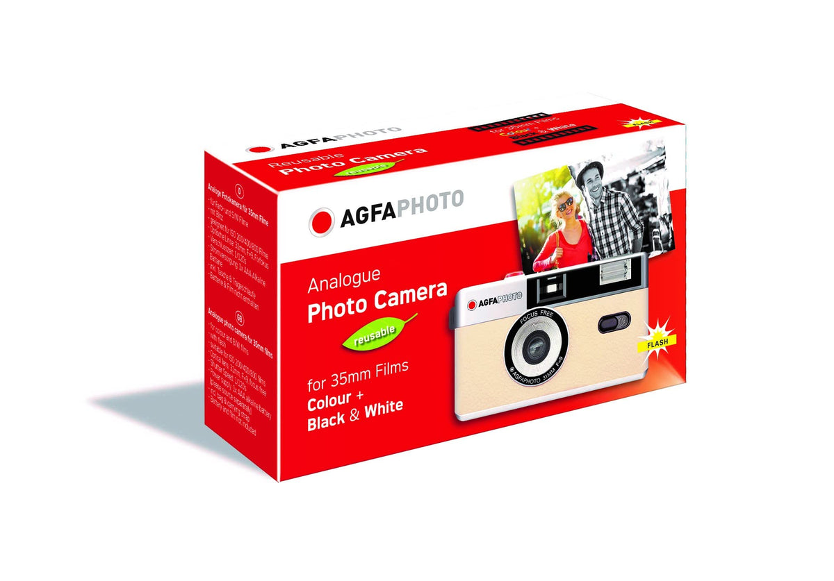 Cameră foto analogică 35mm AgfaPhoto în set complet: film pentru imagini color + baterie + dezvoltare pentru fotografii color (prin poștă) - AG603003SE