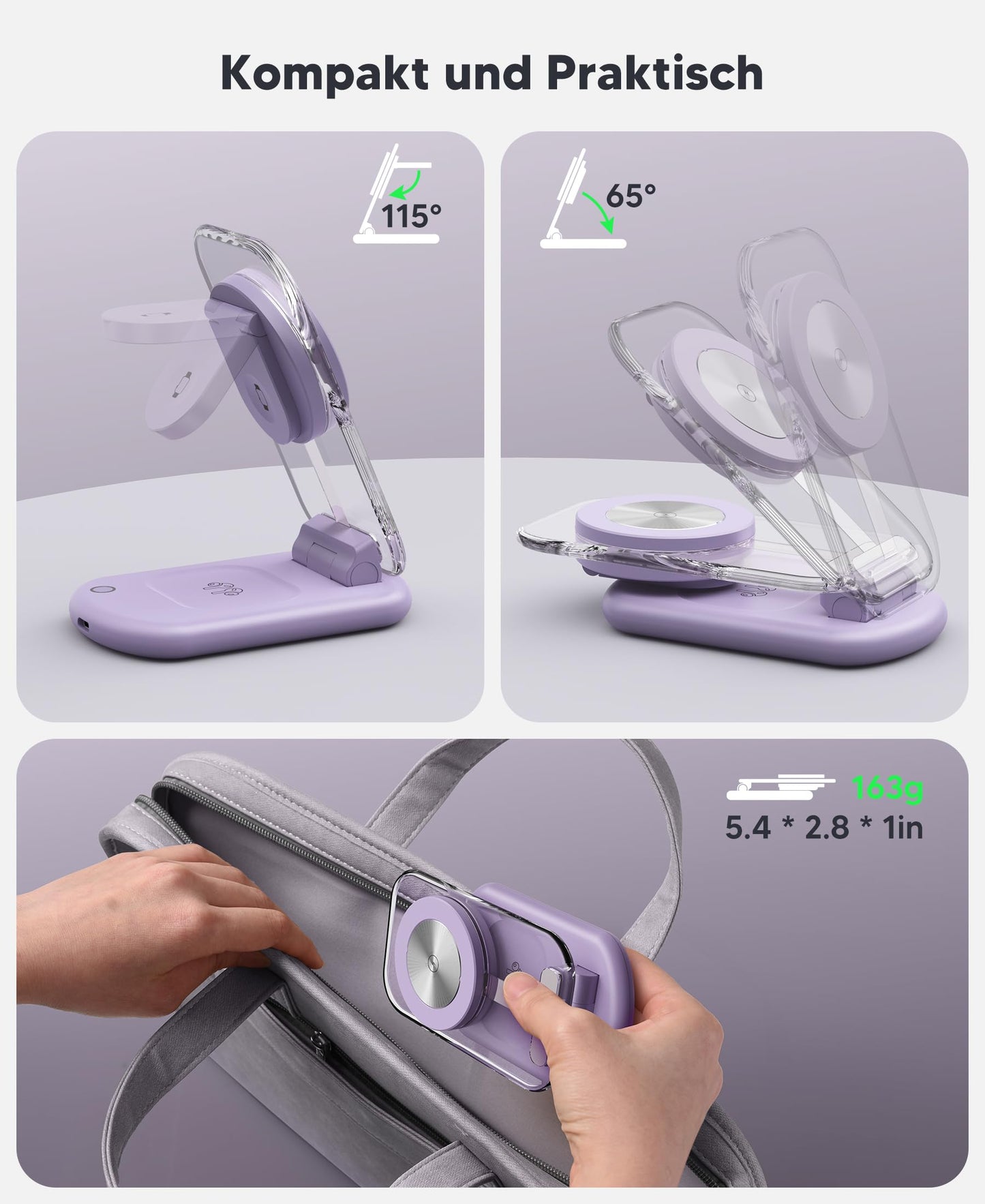 Mag Safe charger, charging station Apple Watch and iPhone, 3 in 1 charging station compatible with iPhone 17e 17 16 15 14 13 12 Pro Max/Air/Plus/Pro, for Apple Watch 10/9, Airpods 3/2/Pro, purple - T618-F