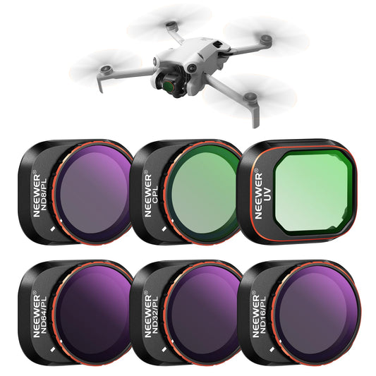 NEEWER ND/PL filter set compatible with DJI Mini 4 Pro, 6 pieces UV CPL ND8/PL ND16/PL ND32/PL ND64/PL polarizer neutral density drone lens accessories, multi-coated HD optical glass/aluminum frame - 10103132
