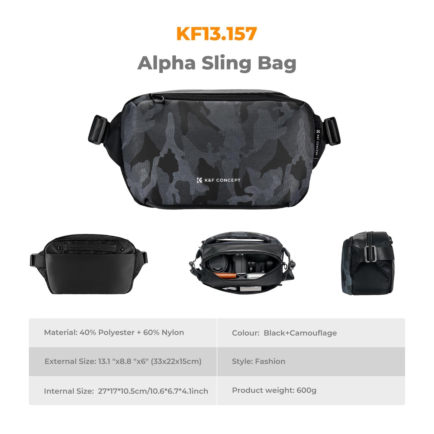 K&F CONCEPT Camera Backpack Shoulder Bag Square Bag Bags for Photographers Camera Rectangle Case Compatible with Canon/Nikon/Sony/DJI Mavic Drone Backpack - JPKF13.157V4US