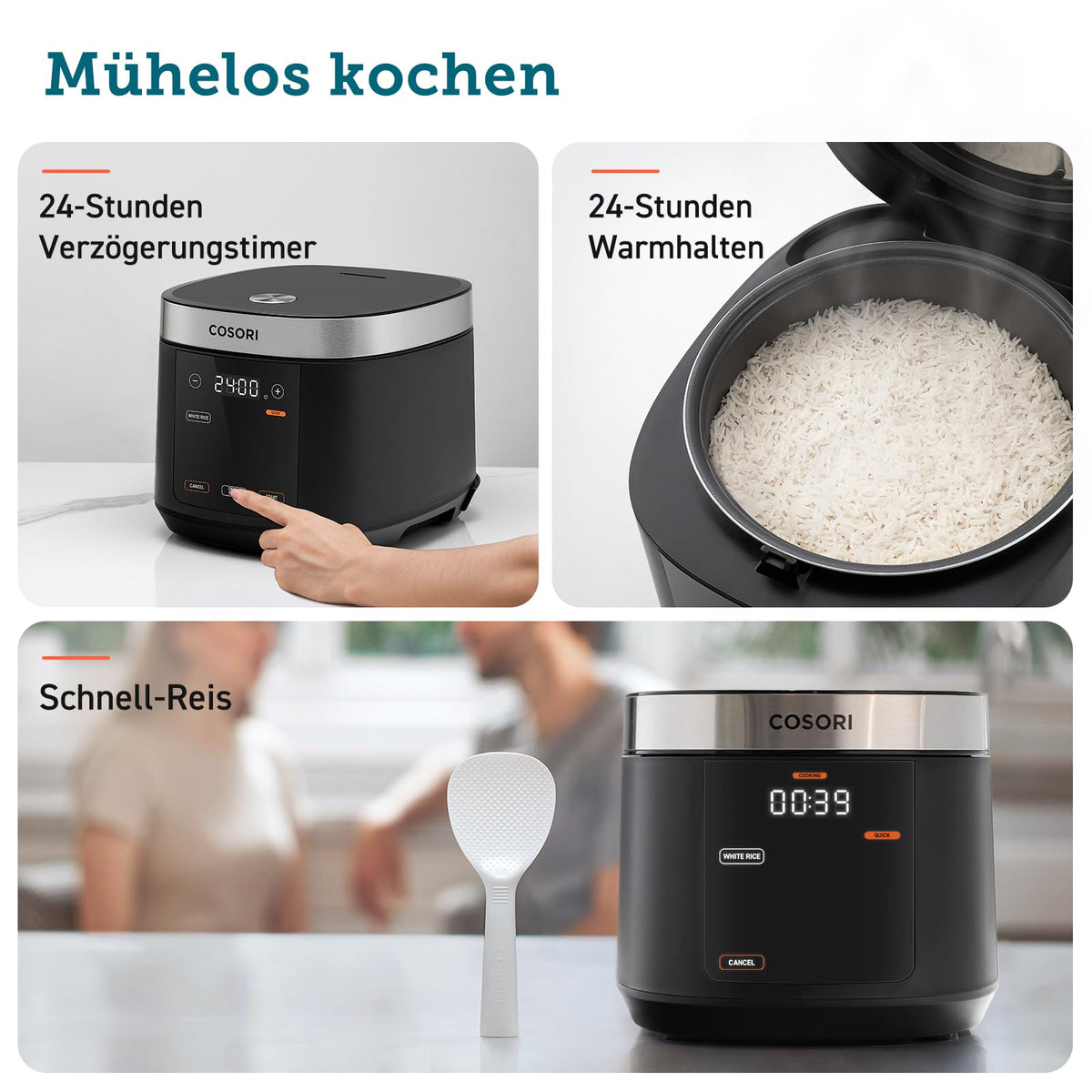 Cosori Reiskocher, Rice Cooker 5 L, Keramikbeschichtung, Fuzzy-Logik - CRC-R501-KEU