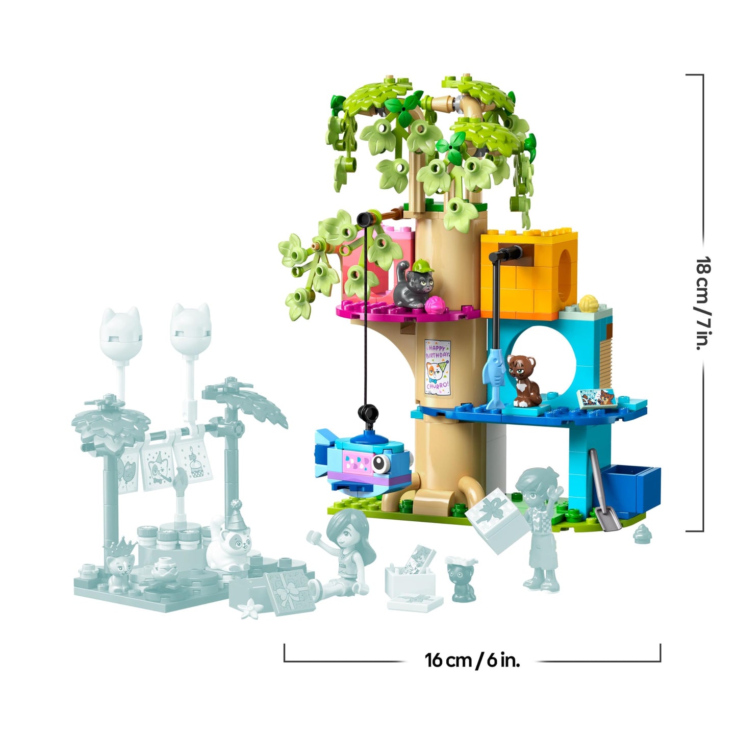 LEGO Friends Cat Birthday Party & Tree House - Toy with 2 Minifigures & 5 Animal Figures - Rotating Table, Piñata & Fun Accessories - Creative Gift for Girls Ages 6 and Up - 42666