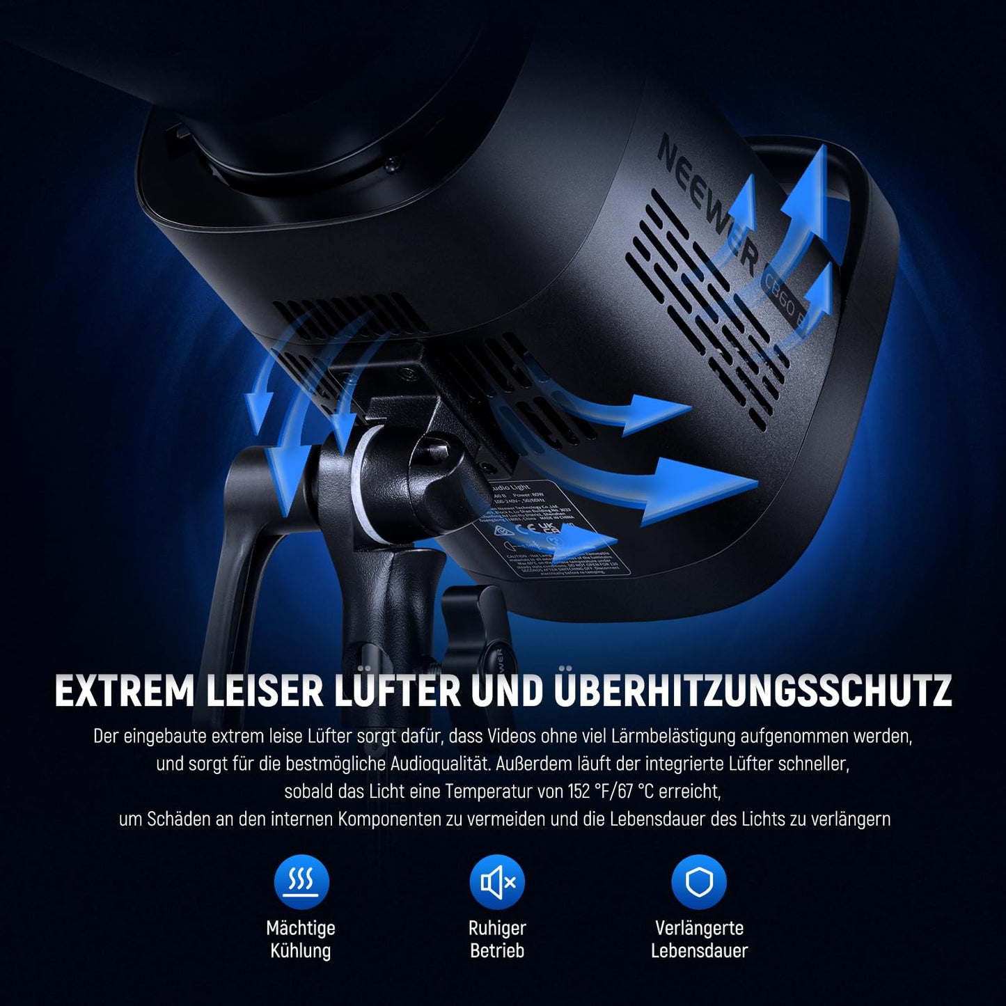 NEEWER 70W LED video light, 2.4G and APP control, two-tone 2700K-6500K video light, 34000 lux/1m, CRI97+/12 scenes/Bowens COB continuous light for studio photography video recording and streaming, CB60B - 10102325