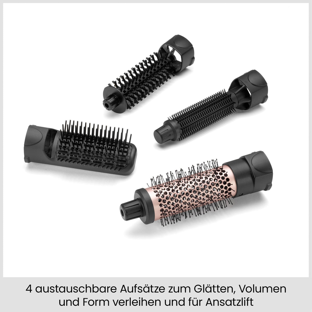 BaByliss Smooth Finish 1200 – 4-in-1 Hot Air Brush for Drying, Styling, Smoothing & Volume, Ion & Ceramic Technology, 4 Attachments, 1200W, Black/Pink, AS122E