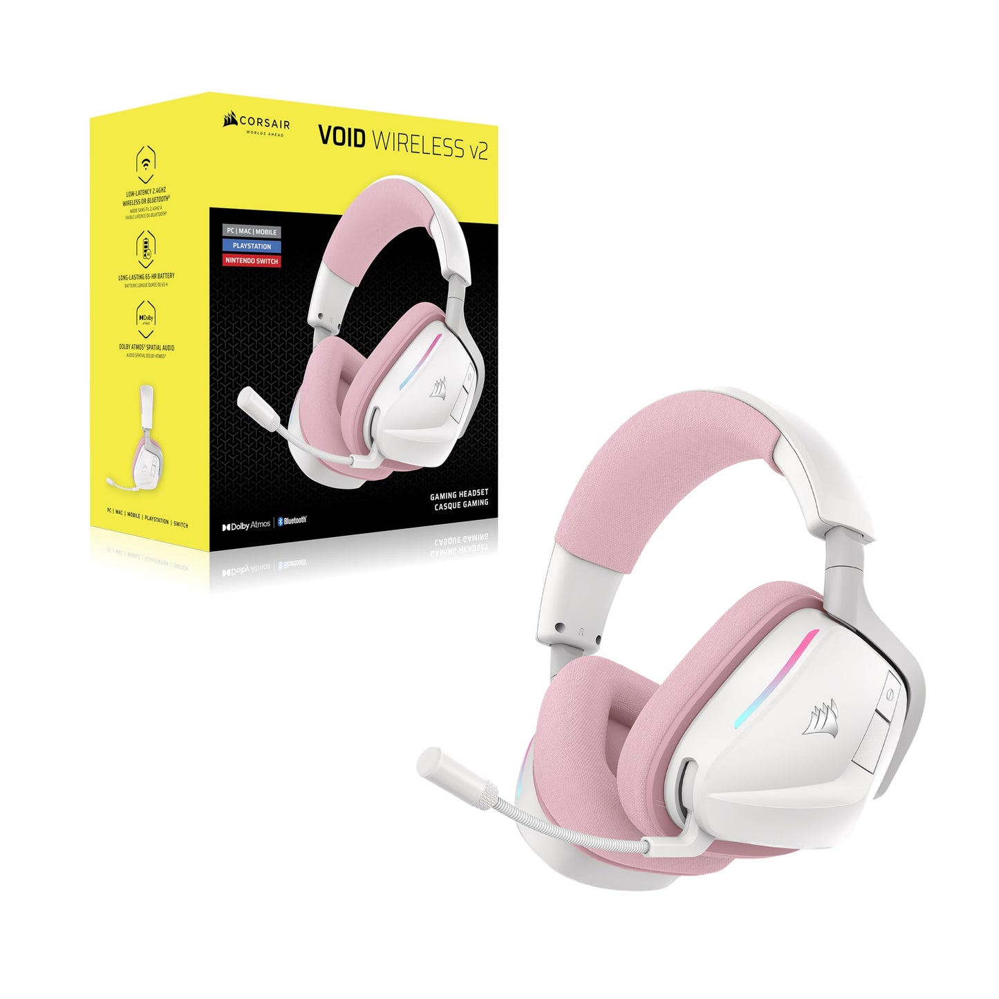 Corsair Void v2 Wireless Gaming Headset with Bluetooth for PC, PS5, PS4, Switch & Mobile - Dolby Atmos, Dual Wireless Multiplatform, Long Lasting Battery, Fast Charging - Pink - CA-9011394-WW