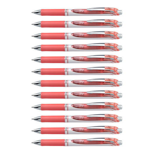 Pentel EnerGel XM BL77 gel pen with push mechanism, coral (pack of 12) - BL77-P3X-VE