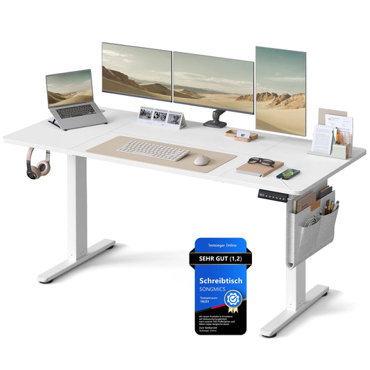 SONGMICS Electric height-adjustable desk, 160 x 70 cm, continuously adjustable, memory function with 4 heights, cloud white LSD136W01
