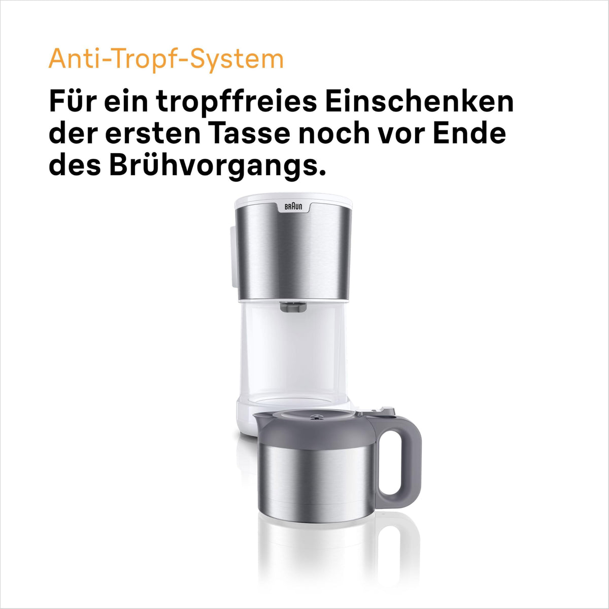 Braun PurShine KF1505 WH Filter Coffee Machine, 1.2L Stainless Steel Thermal Carafe for up to 9 cups, OptiBrew System, Drip Stop Function, Swivel Filter Basket, Automatic Shut-off, 1000W, White - KF1505WH