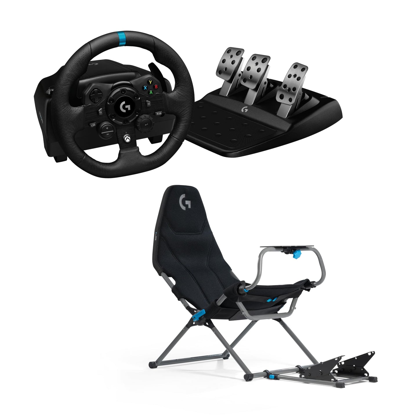 Logitech G923 Racing Wheel and Pedals, TRUEFORCE Force Feedback + Playseat Challenge X, Logitech G Edition – For Xbox X|S, Xbox One, PC, Mac – Black - 941-000158