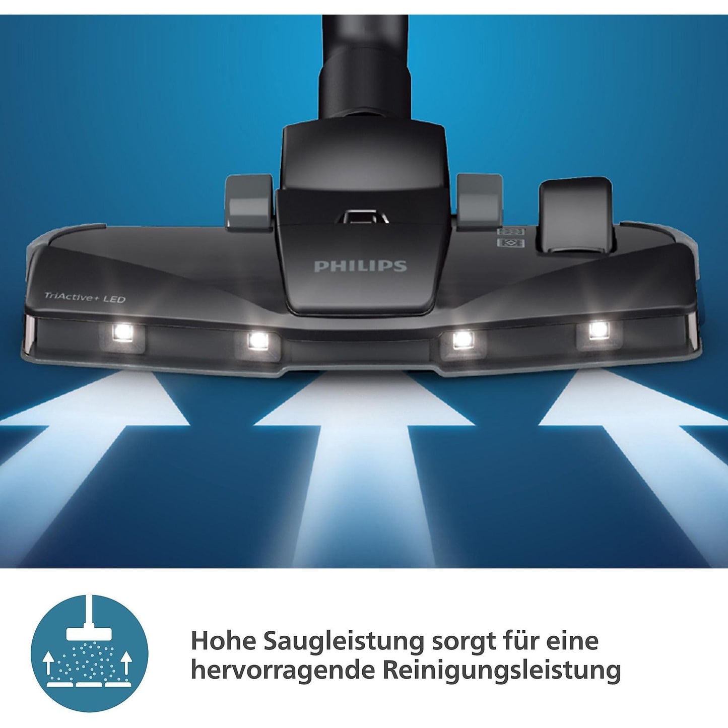 PHILIPS 6000-Series Bag Vacuum Cleaner Performer LED - 900 W Motor, TriActive+ LED Nozzle, HEPA, 9 m, Durable Bags, Black (XD6142/12)