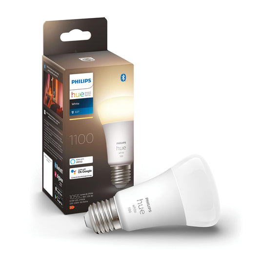 Philips Hue White E27 LED light bulb, 1100lm, warm white, dimmable, controllable via app, compatible with Amazon Alexa (Echo, Echo Dot), pack of 1, old generation - 929002469202