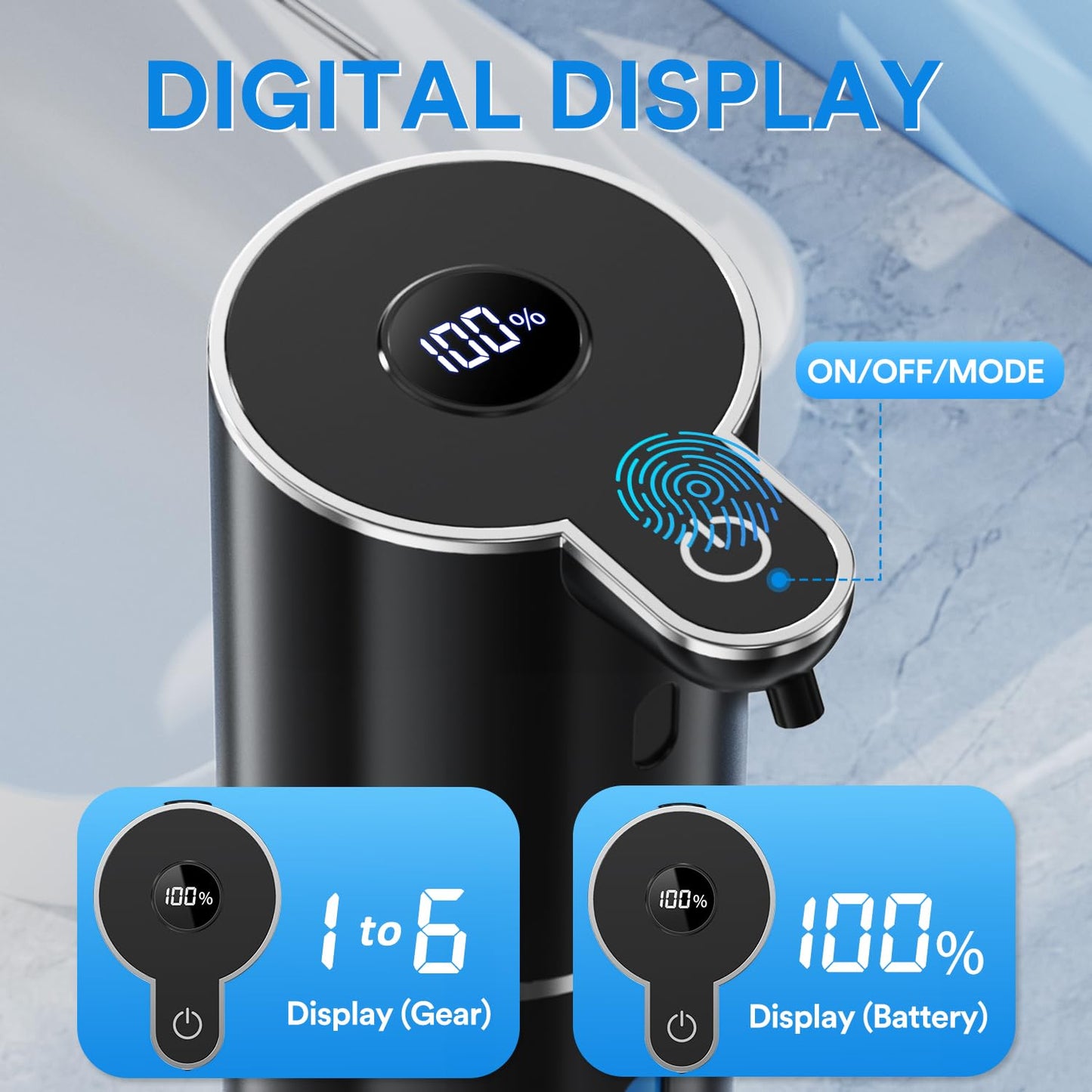 Soap dispenser automatic with digital display, 380 ml electric soap dispenser with sensor, wall mounting, contactless, USB rechargeable IPX5 waterproof for bathroom, kitchen - P18