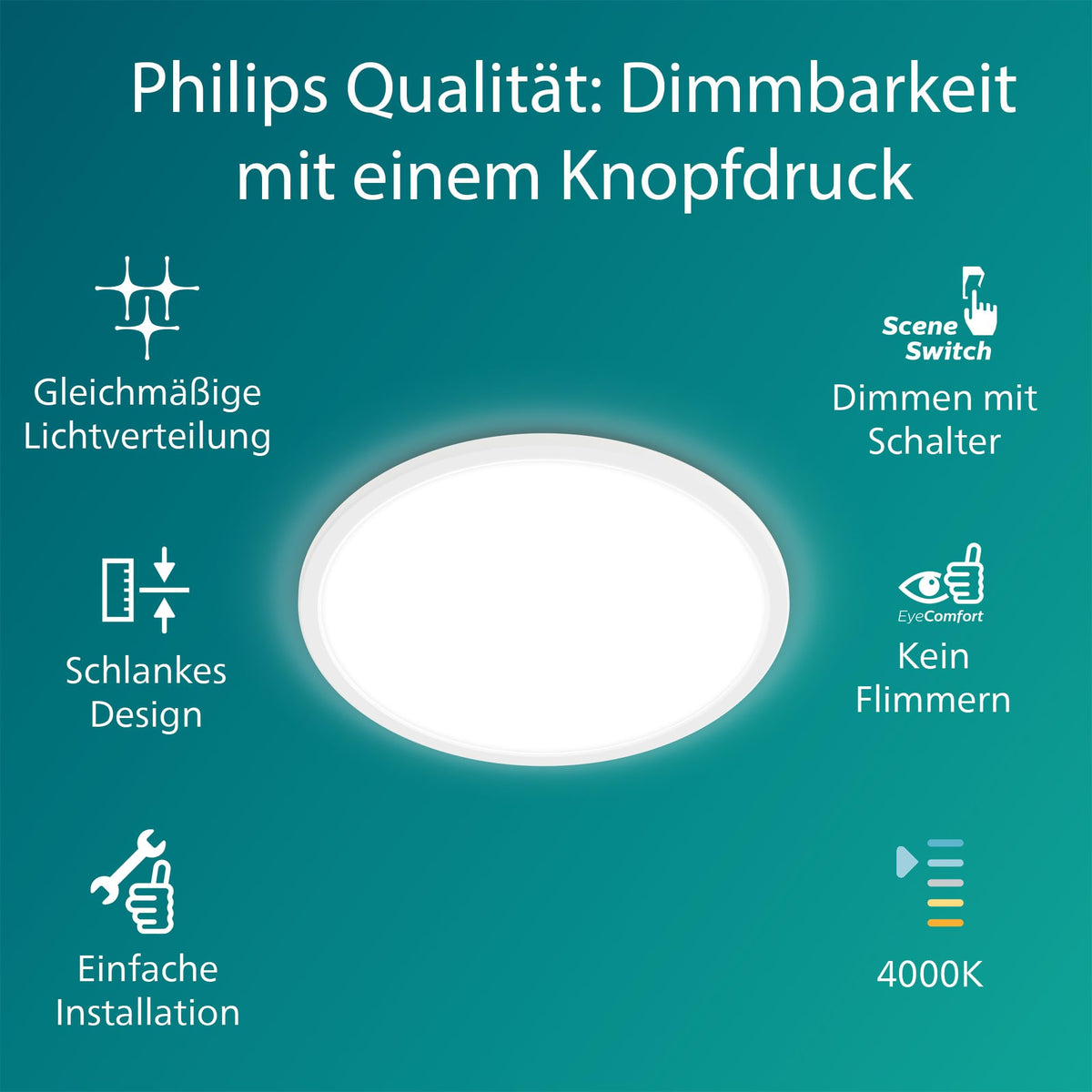 Philips LED SceneSwitch Ceiling Light (15 W), 3 brightness levels, cool white light, energy-saving room lighting with EyeComfort, white, 25cm - 915005777901
