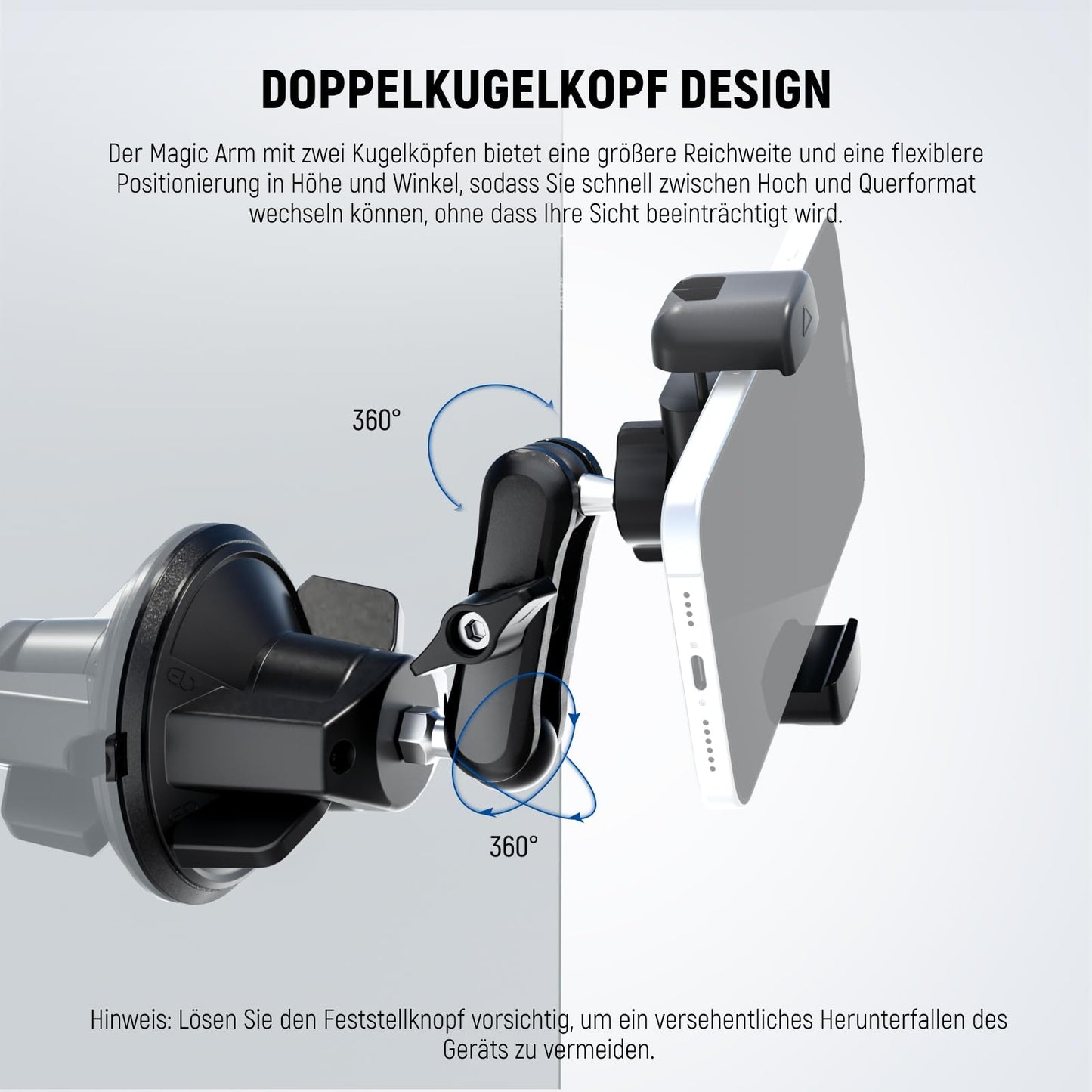 NEEWER Car Phone Holder, 360° Rotating Vacuum Suction Cup Metal Phone Holder with Magic Arm, Compatible with iPhone Samsung, for UTV Windshield, Skylight, Glass, Navigation, Video, PA136