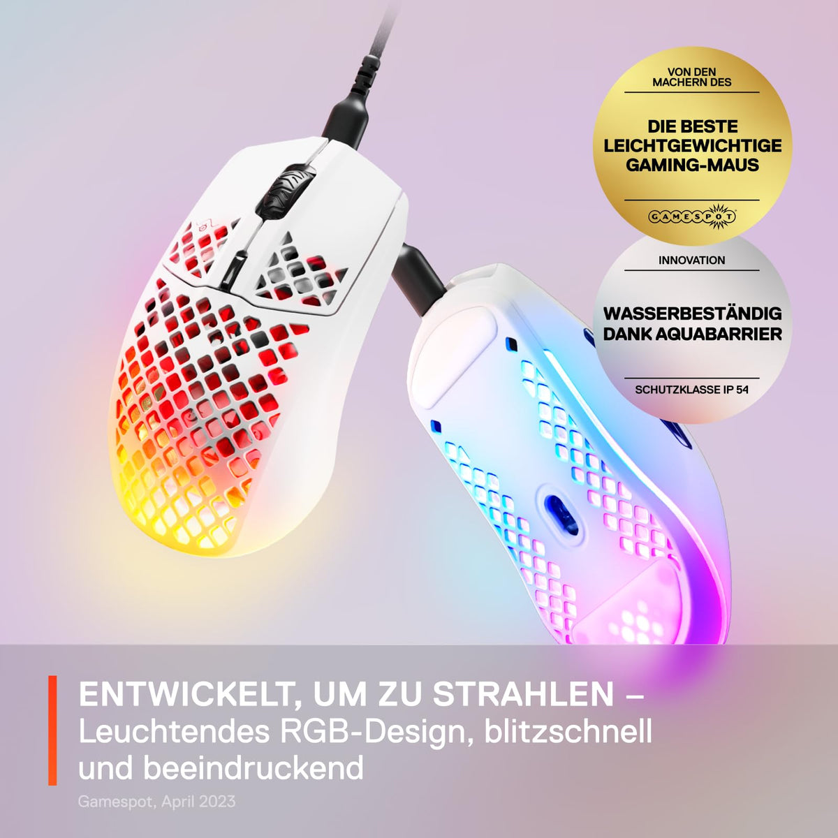 SteelSeries Aerox 3 - RGB Gaming Mouse with Surface Openings - Ultra-lightweight, water-resistant design - Optical TrueMove Core sensor with 8,500 DPI - Snow - 62612