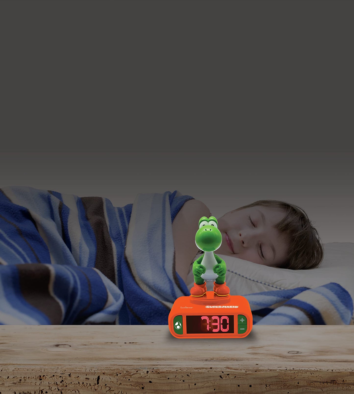 Lexibook, Super Mario, Yoshi Night Light Alarm Clock, Sounds and Melodies, LCD Backlight, Luminous, Snooze, Orange, RL800NI1