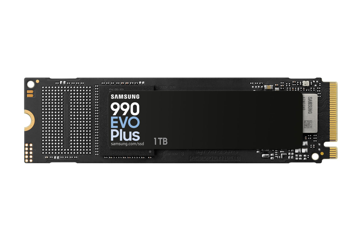 Samsung 990 EVO Plus NVMe M.2 SSD 1 TB, PCIe 4.0 x4 / PCIe 5.0 x2, NVMe 2.0 (2280), 7,150 MB/s read, 6,300 MB/s write, internal SSD for gaming and graphic editing, MZ-V9S1T0BW