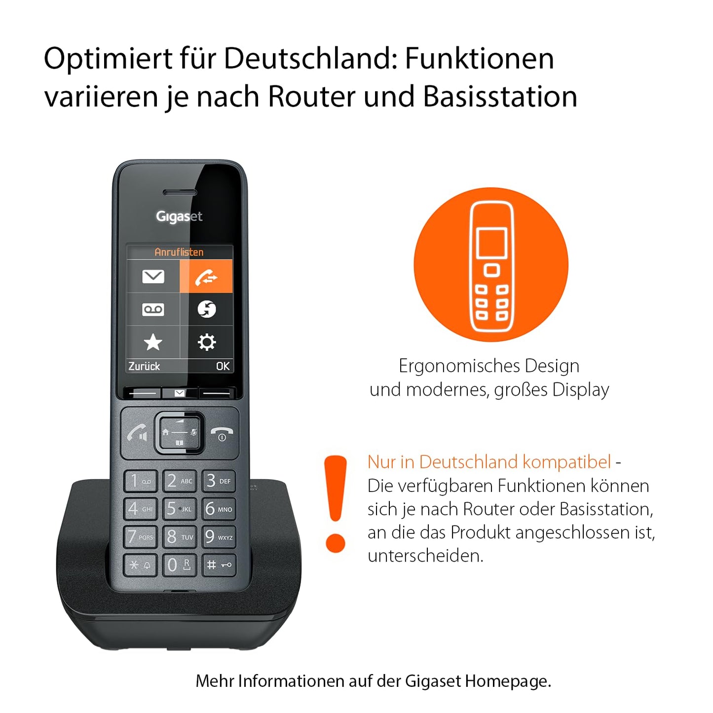Gigaset Comfort 520 - Cordless DECT telephone - Elegant design, brilliant audio quality even during hands-free calling, comfort call protection, address book with 200 contacts, titanium black [German version] - S30852-H3005-B103