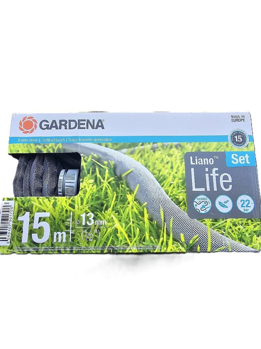 Gardena Liano Life textile hose 1/2 inch, 15m set: highly flexible garden hose made of textile fabric, with PVC inner hose, no kinking, lightweight, weather-resistant (18445-20)