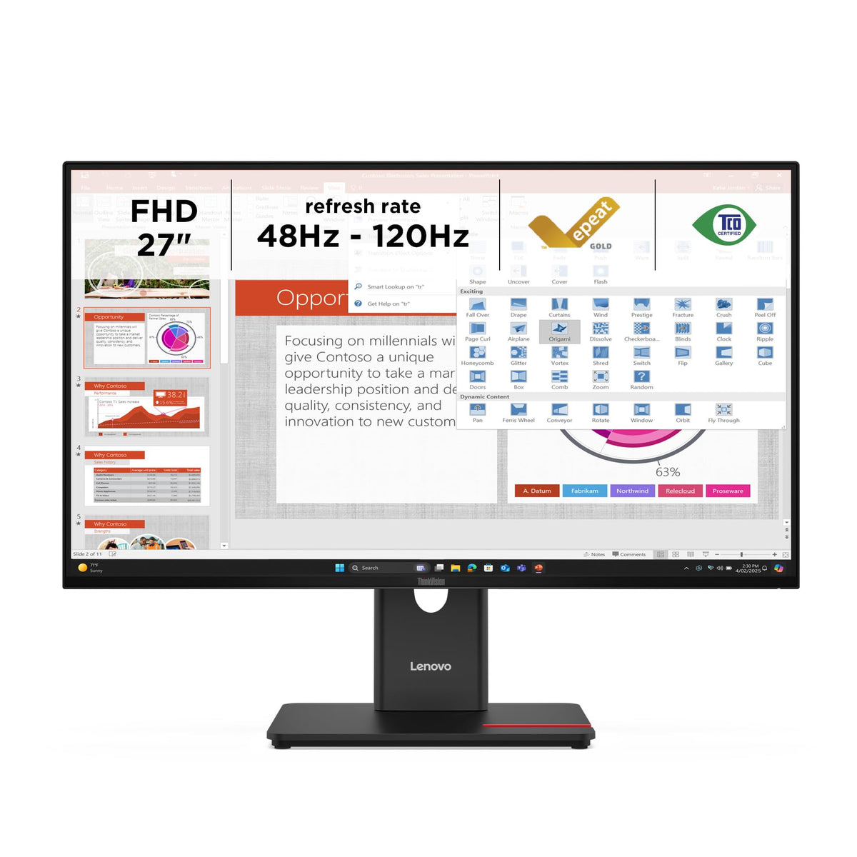 Lenovo TS/ThinkVision 23.8" / FHD/IPS / 16:9 / 250cd/m˛ / 1000:1/99% sRGB - 64A4MATXEU