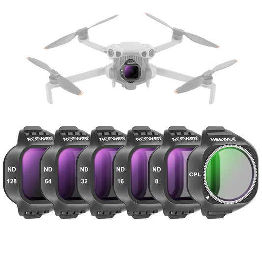 Set de filtre NEEWER CPL ND compatibile cu DJI Mini 5 Pro (CPL/ND8/ND16/ND32/ND64/ND128), 6 bucăți, filtre circulare polarizatoare și filtre gri, accesorii cu mai multe straturi pentru camera dronei. - FL-C69
