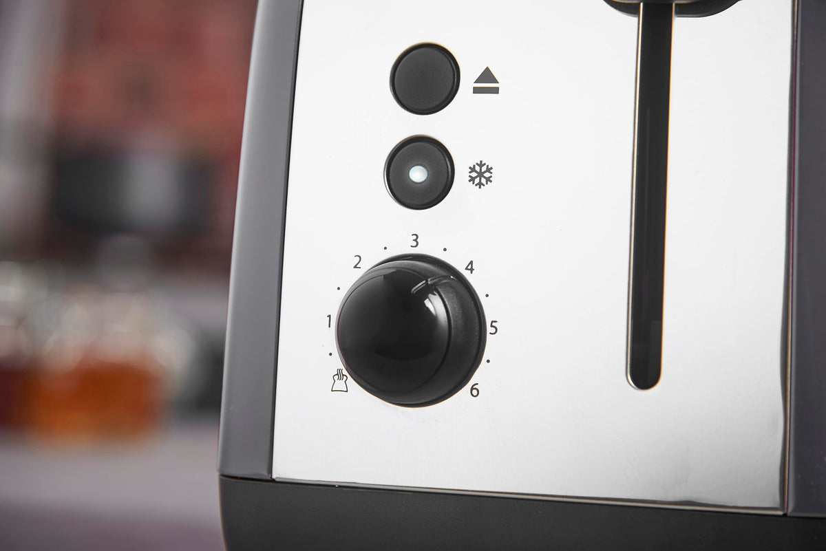 Russell Hobbs Toaster [for 2 slices] Colours Plus Stainless Steel Grey (extra wide toasting slots, includes bun warmer, 6 browning levels + defrost function, Lift & Look function, 1600W) 26552-56