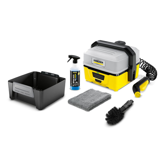 Kärcher OC 3 Bike Box Pressure Cleaner, low pressure, flow rate: 2 l/h, weight: 2.2 kg, 4 l tank, spiral hose: 2.8 m, flat jet nozzle, universal brush, cleaning agent, microfiber cloth, accessory box - 1.680-017.0