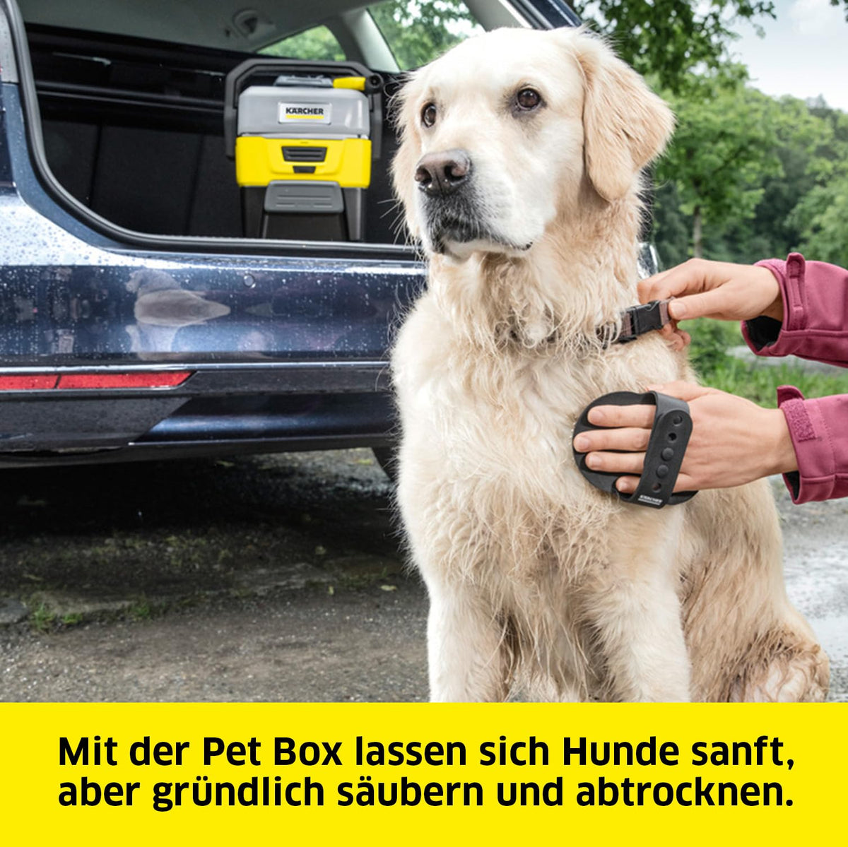 Kärcher Mobile Outdoor Cleaner OC 3 Pet Box (Water tank volume: 4 l, Lithium-ion battery, Removable water tank, Gentle low pressure, Cone nozzle, Fur cleaning brush, Viscose towel) - 1.680-018.0