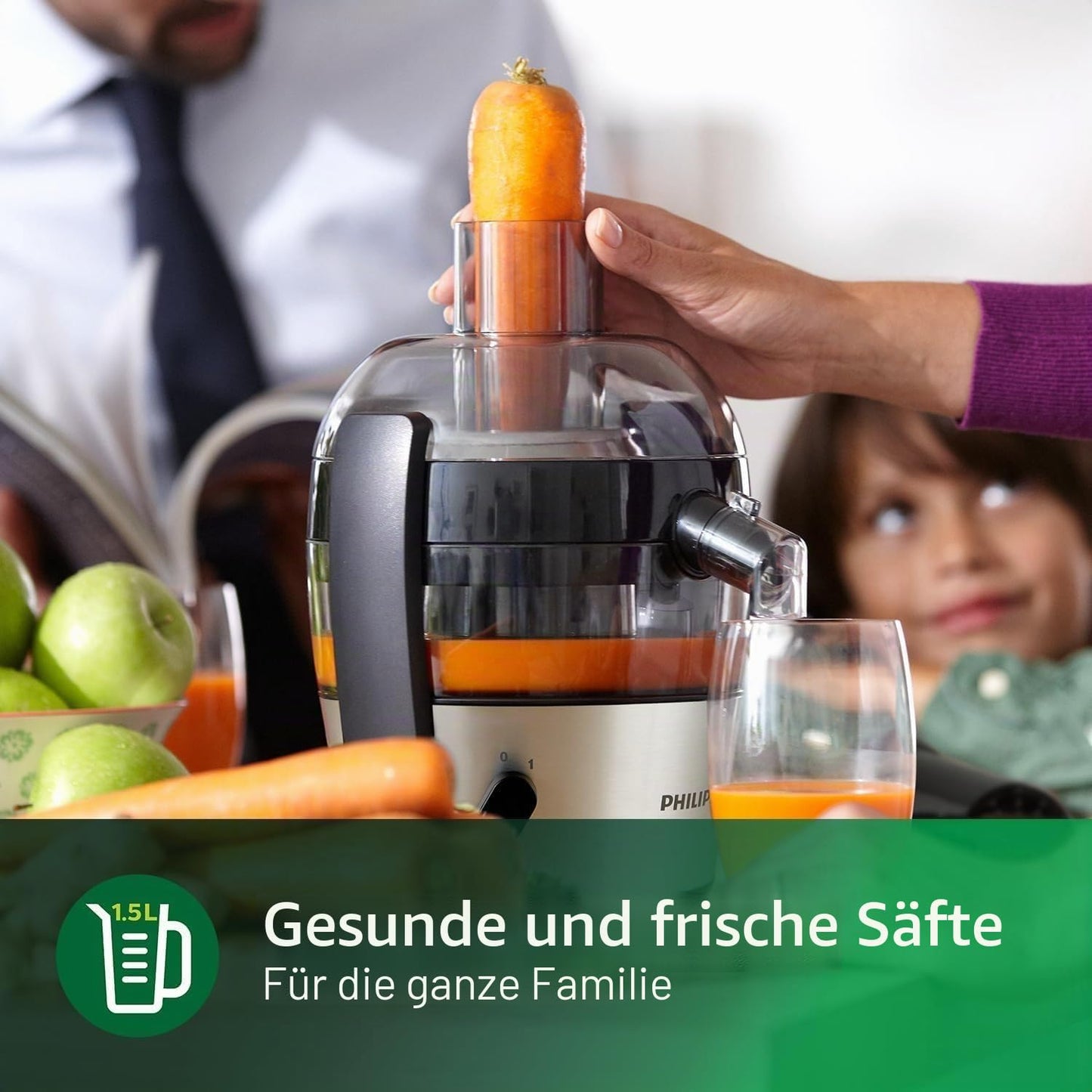 Philips Viva Collection Juicer - Compact design, QuickClean technology, direct juice in glass, 500W motor, 1.5L capacity, drip stop, easy to clean (HR1832/00)