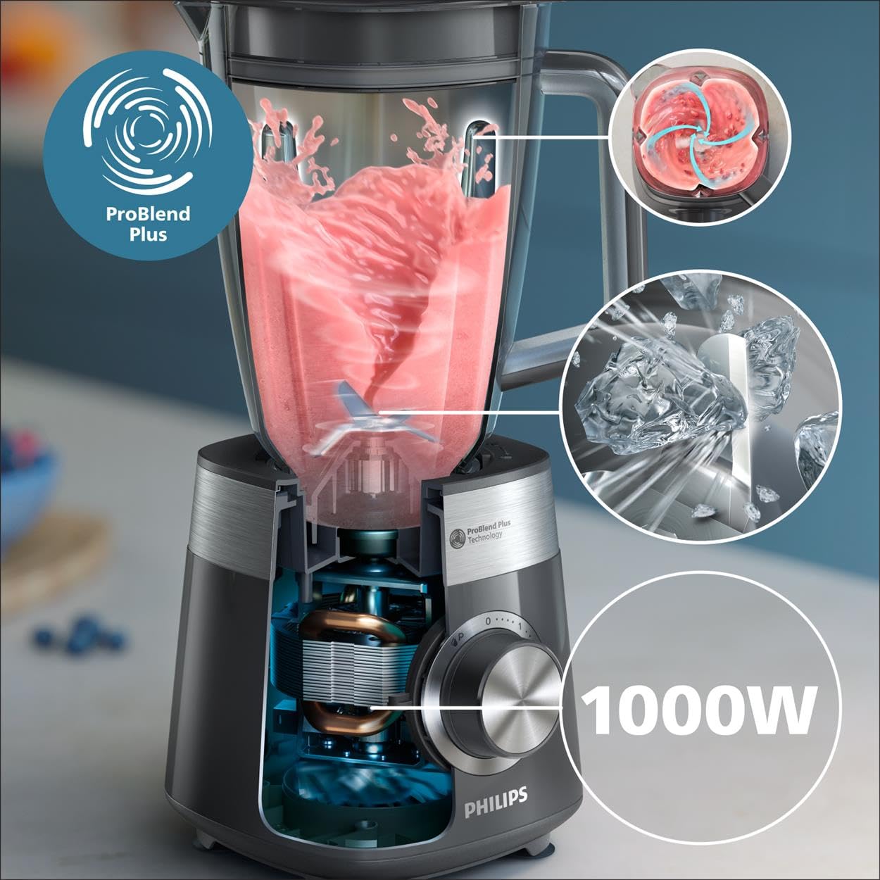 Philips 5000 series blender - 1000 W. 2L maximum capacity. ProBlend Plus technology. Dishwasher-safe parts. Black (HR3020/20)